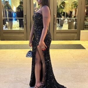 Fashion Nova Black Strapless Sequin Dress